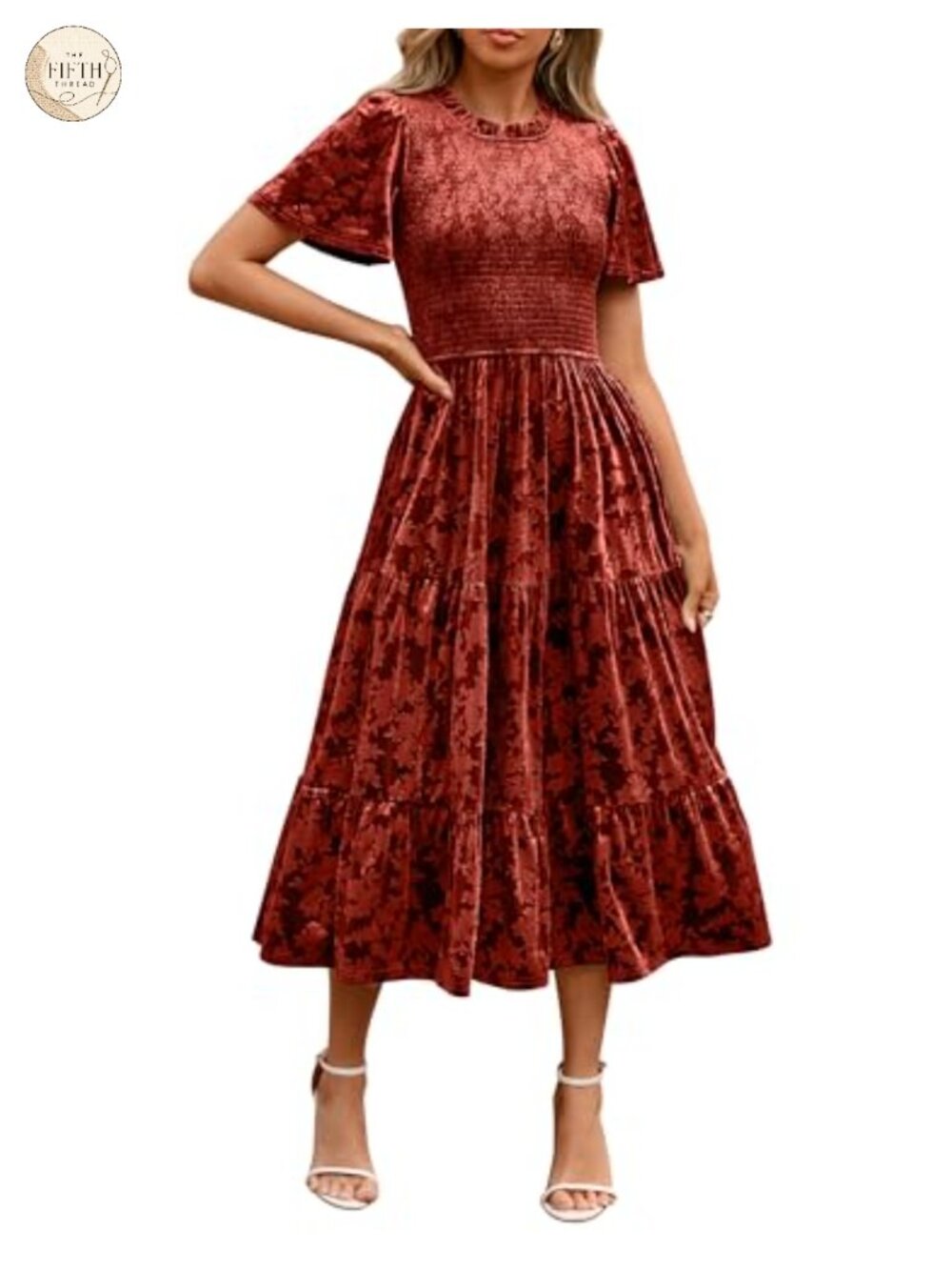 Velvet Semi Formal Smocked Empire Waist Floral Maxi Dress